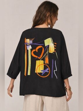 Vintage Studio S Claiborne 90s Abstract Art Viscose Button Front Blouse